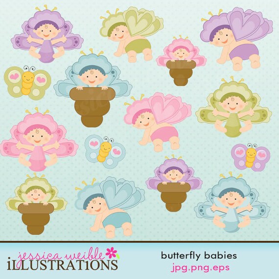 Butterfly Babies Cute Digital Clipart for Card Design, Scrapbooking, and Web Design Il_570xn
