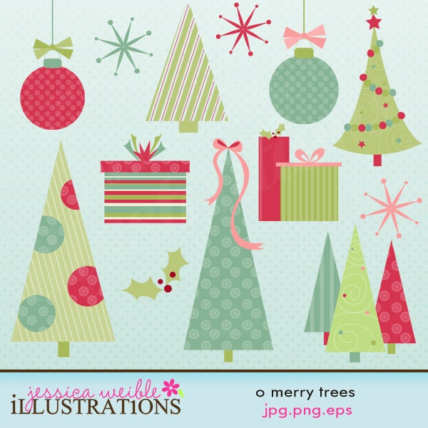 O Merry Trees Cute Digital Clipart for Card Design, Scrapbooking, and Web Design Il_570xn