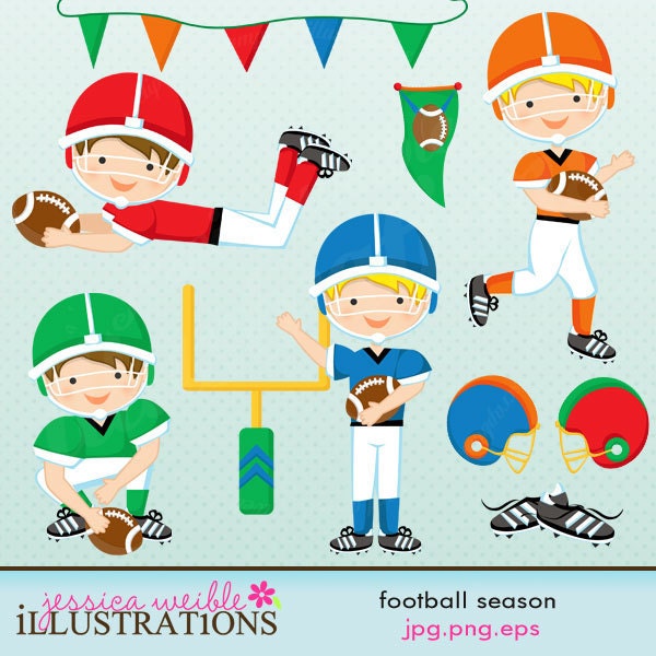 Football Season Cute Digital Clipart for Card Design, Scrapbooking, and Web Design Il_570xn