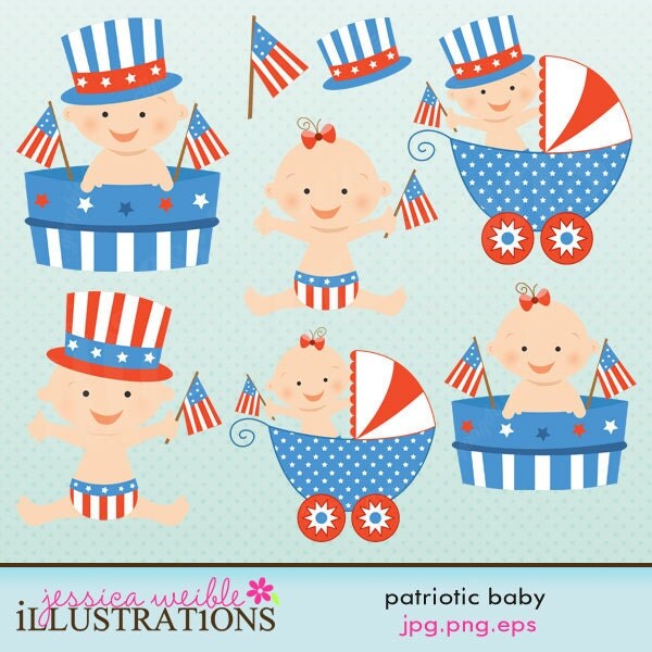 Patriotic Baby Cute Digital Clipart for Card Design, Scrapbooking, and Web Design Il_570xn