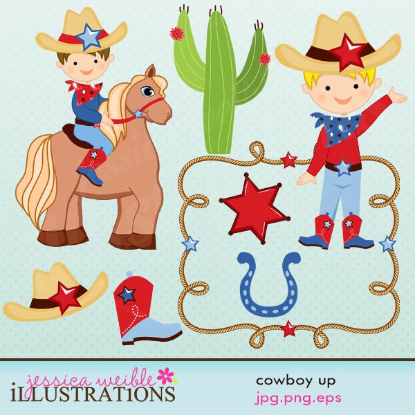 Cowboy Up Cute Digital Clipart for Card Design, Scrapbooking, and Web Design Il_570xn