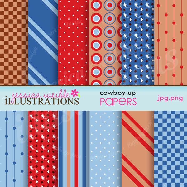 Cowboy Up Cute Digital Papers for Commercial or Personal Use, Cowboy Papers, Western Patterns Il_570xn