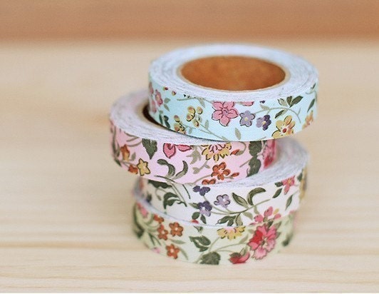Cotton Fabric Wild Flower Deco Tape 0.6 inch (adhesive) - Pink