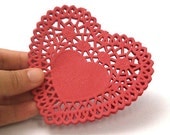 Rose Heart Paper Doilies 4 inch (50 sheets) - Red