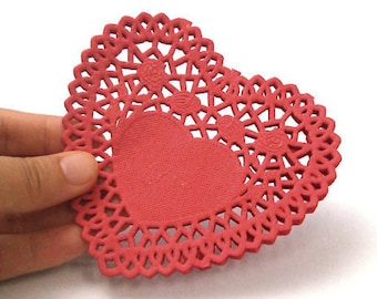 Rose Heart Paper Doilies 4 inch (50 sheets) - Red