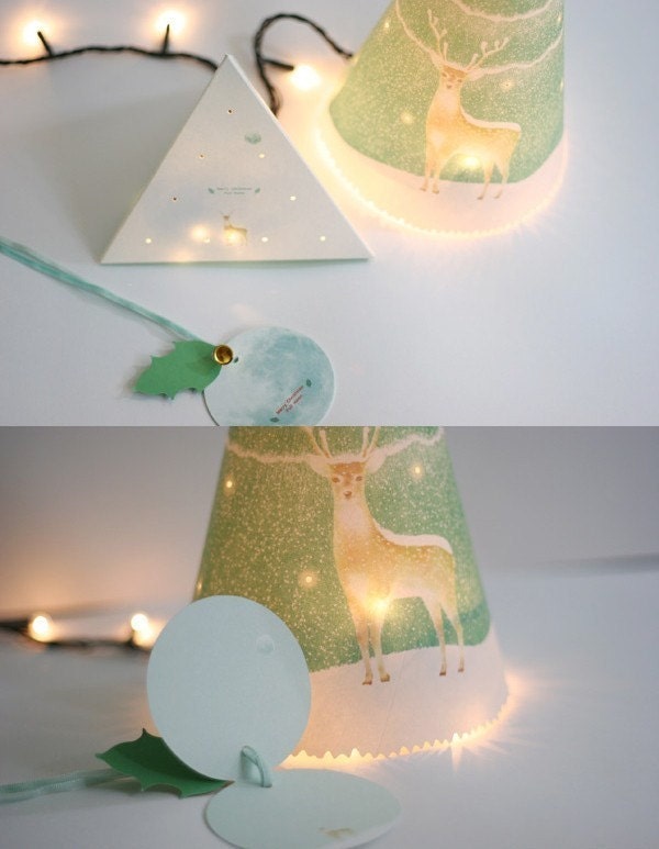 Merry Christmas Triangular Tree and Full Moon Card (SMALL)