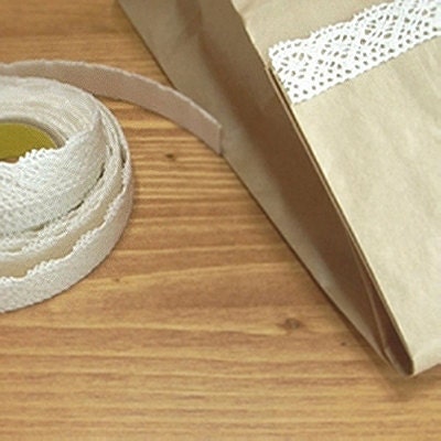Natural Lace Fabric Decor Tape 06. White (adhesive)