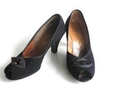 vintage shoes Blue Suede Peep Toe pumps