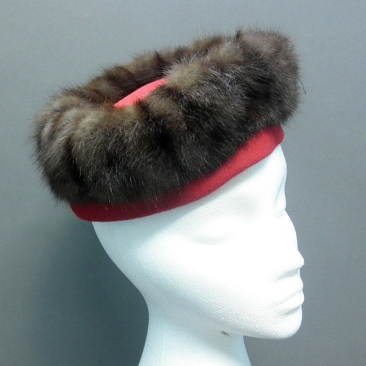 vintage 60s RED WOOL and MINK hat