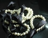 Set of 5-Pearl Bracelet with Ribbon Tie Custom Bridesmaids Flower Girl Bridal Jewelry