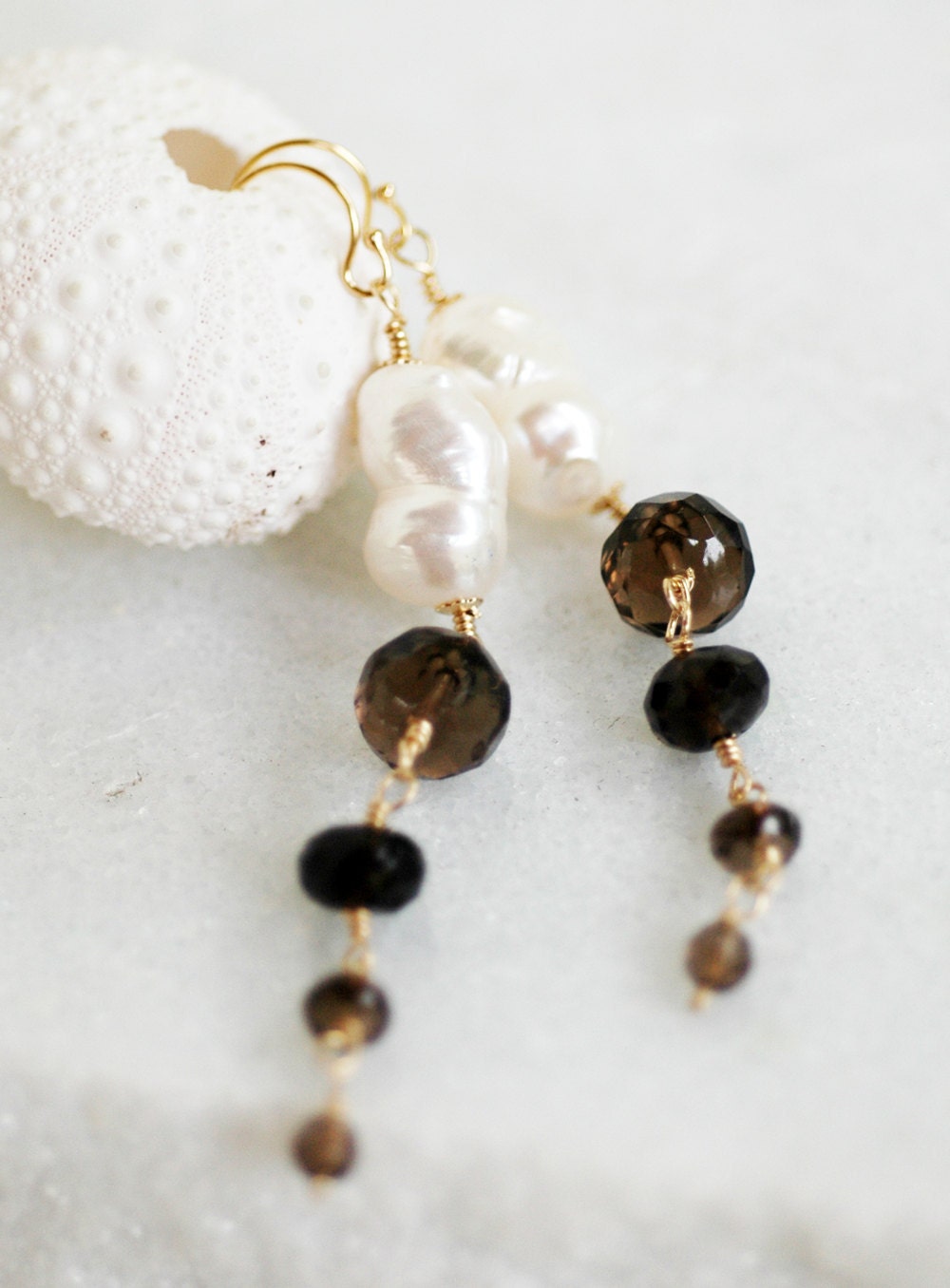Shannon Smoky Quartz Freshwater Pearls Gold Fill Wire Wrap