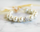 Clarissa Silver Adjustable Flower Girl Bracelet WEDDING Mother Daughter Custom Pearl Jewelry