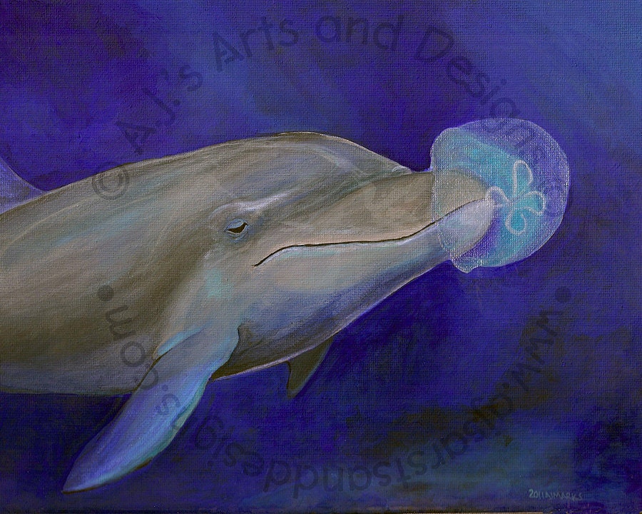 Dolphin - 8x10 Acrylic - 50 PERCENT is Donated to the National Wildlife Federation