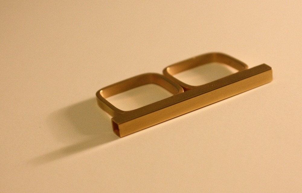 READY to SHIP two finger bar ring in gold SIZE 8