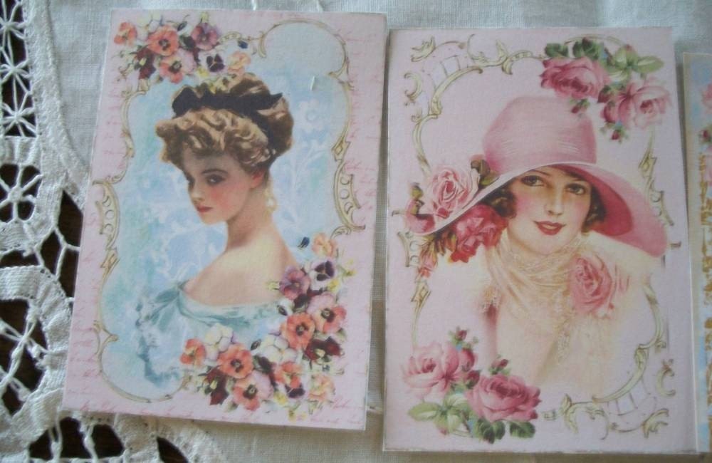 8 Paper All Occasion Tags with Vintage Images