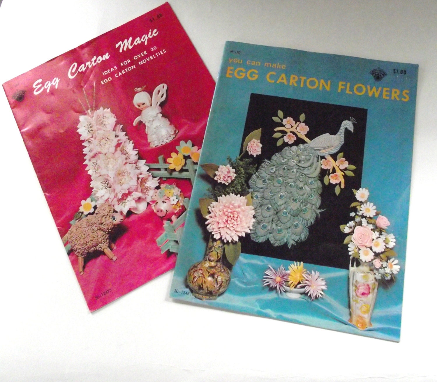 Set of Two Vintage Egg Carton Craft Booklets - Egg Carton Magic and Egg Carton Flowers