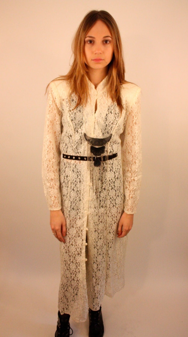 LACE GYPSY 90s Creme Asian Tunic Sheer Lace Maxi Dress