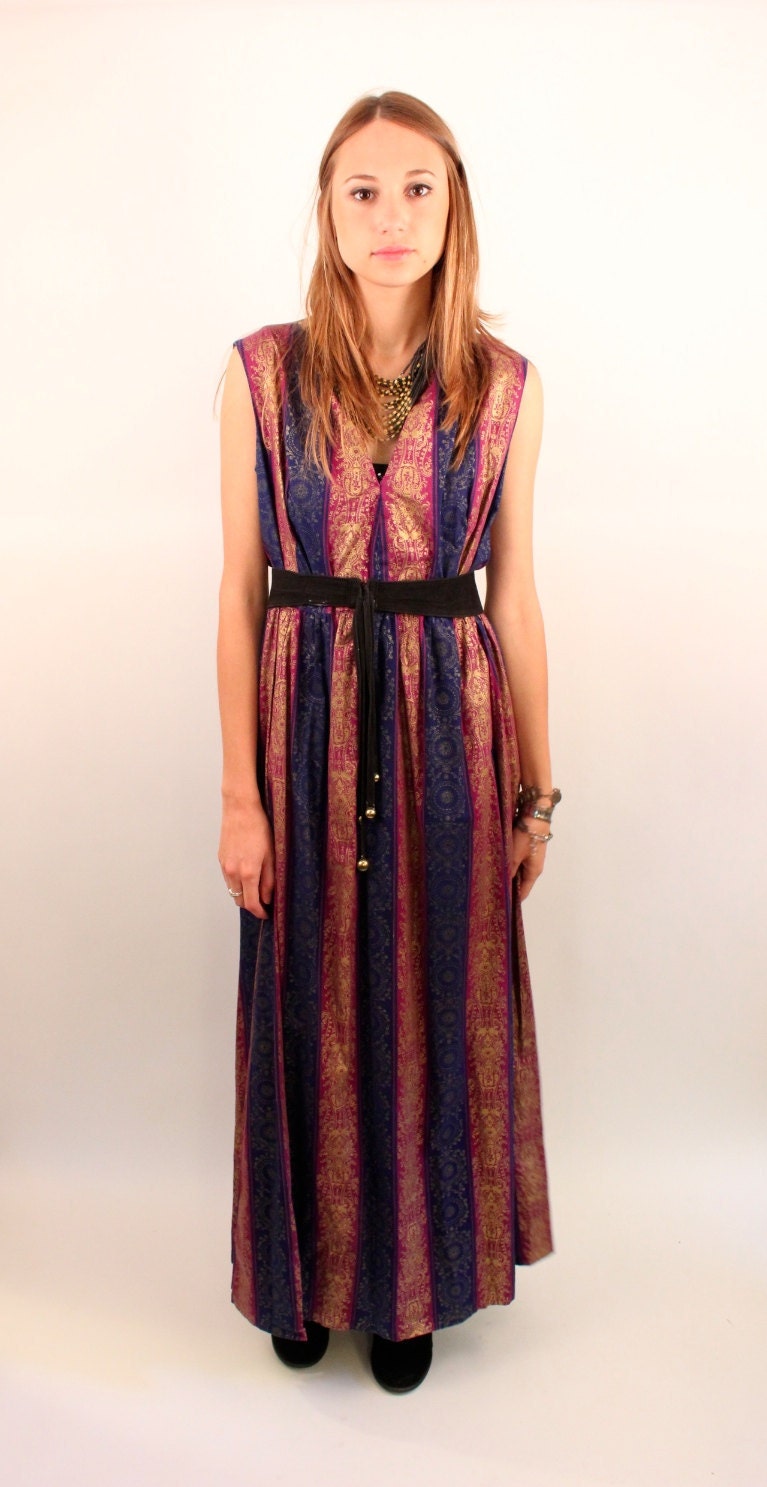 Baracca 70s Stripe Metallic Gold Tunic Maxi Dress