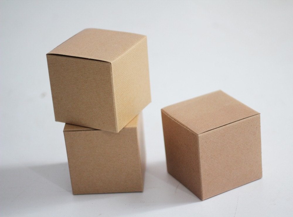 50- 4x4x4 inch Kraft Gift Boxes  -Kraft Pinstripe or Solid Surface
