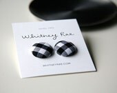 Nickel-Free Fabric Button Earrings - Medium Black Gingham