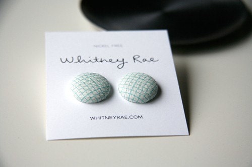 Nickel-Free Fabric Button Earrings - Graph Paper