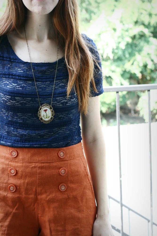 Poppy and Fern- hand embroidered necklace, floral, spring, garden - PoppyandFern