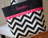 Personalized Embroidered or Monogrammed or Sorority Greek Letter Tote Bag - Zigzag Chevron Print