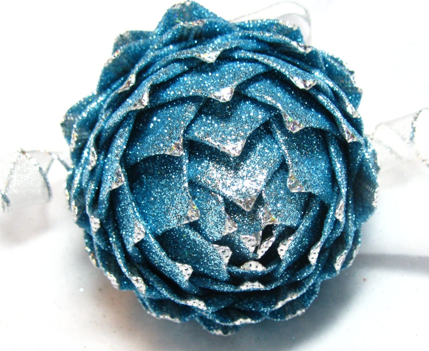aqua and silver christmas ornament, Christmas collectible ornament