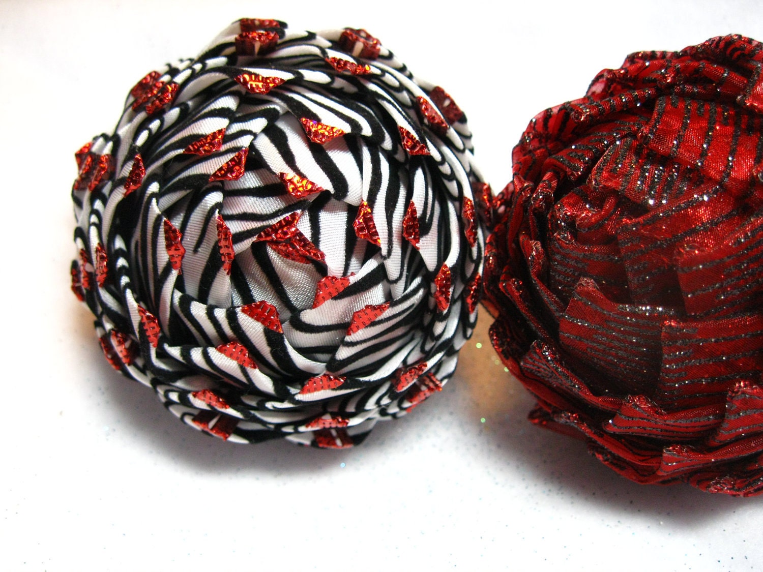 black and white ribbon ornament, zebra print ornament