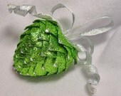 Unique handmade Valentine heart decoration, apple green