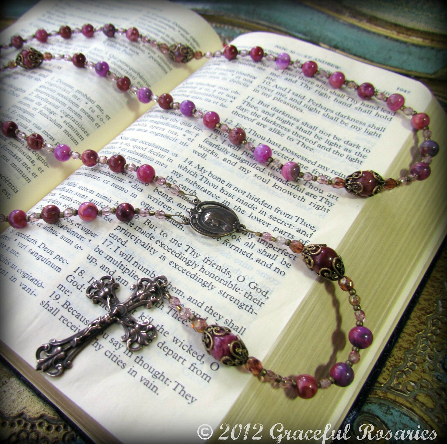 Catholic Rosary - Pink Crazy Lace Agate Gemstones