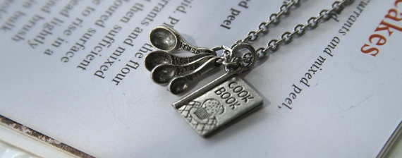 Bakery Cook Charm Necklace cookbook and measuring spoons