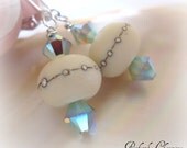 Earrings CARRIBEAN SAND Etched Ivory Lampwork Beads and Swarovski Crystal Sterling Silver