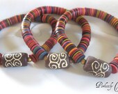 Friendship Bracelet ADINKRA STRENGTH and HUMILITY African Recycled Vinyl Records and Krobo Bead