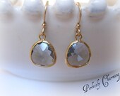 Earrings JOY Petite Charcoal Faceted Glass Drop 14K Gold Filled