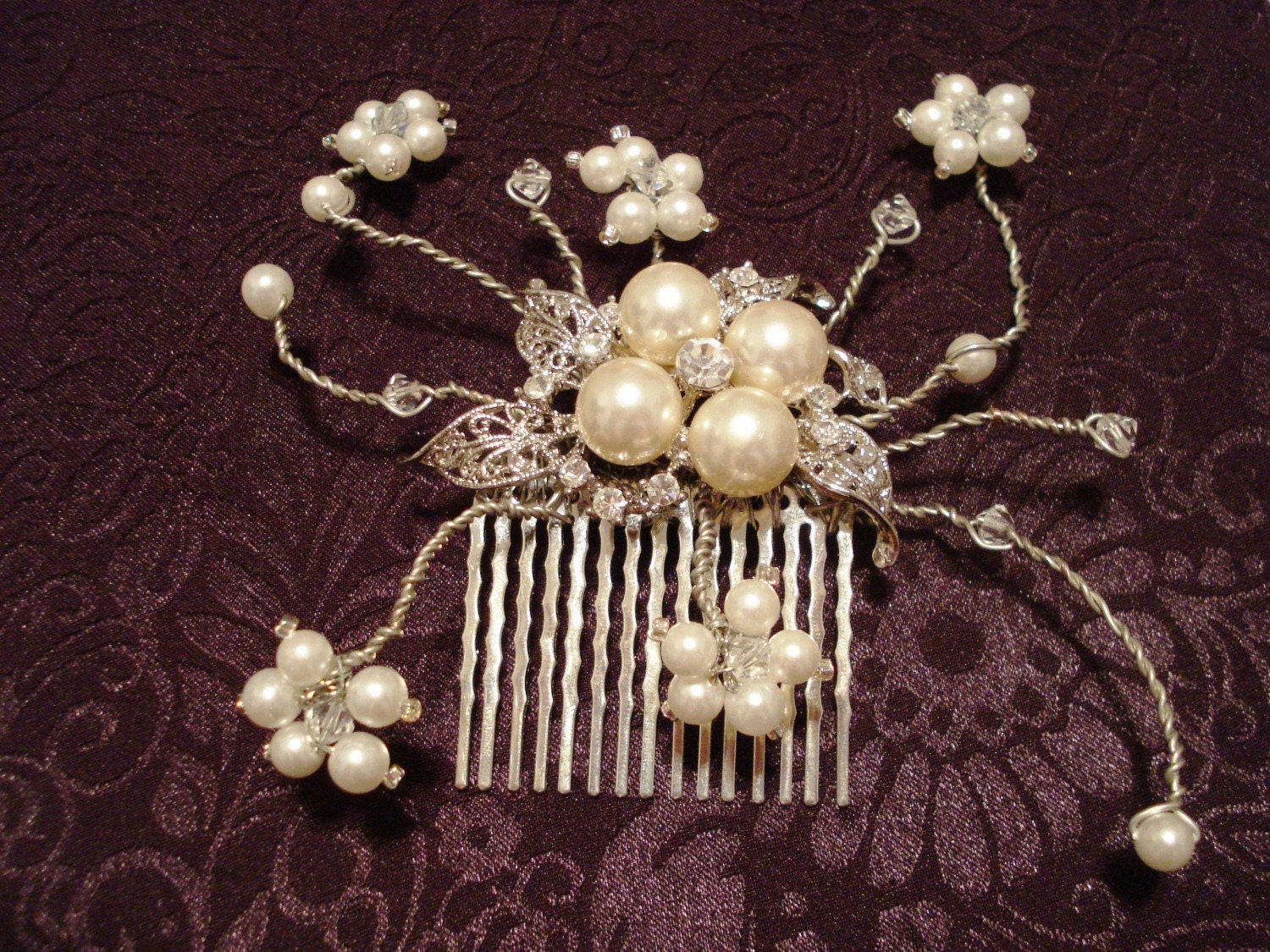 Pearl and Crystal Small Vine Comb
