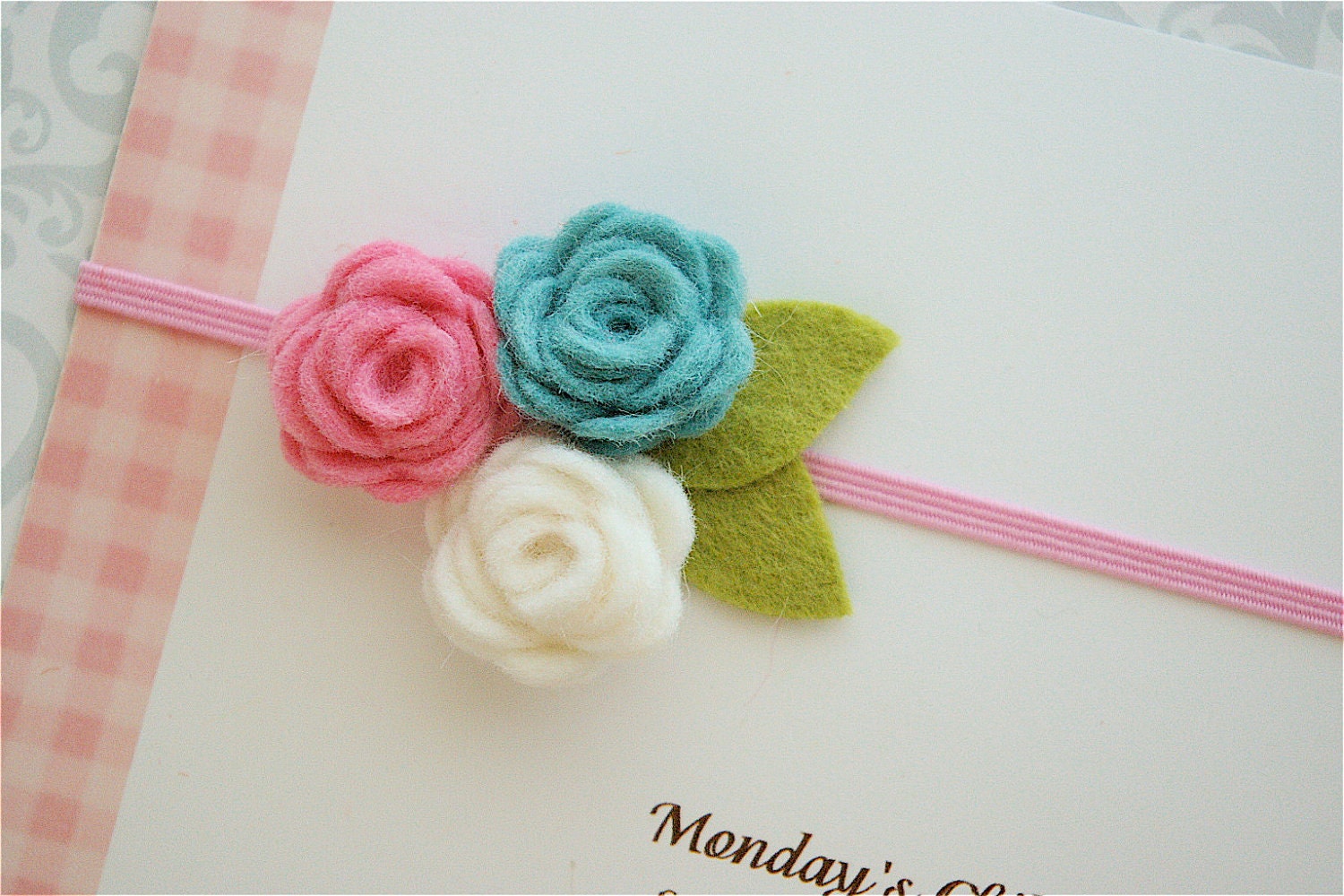 Felt Flower Headband in Pink and Aqua - Baby Felt Headband, Baby Headbands, Newborn Headbands, Toddler Headband, Girls Headband