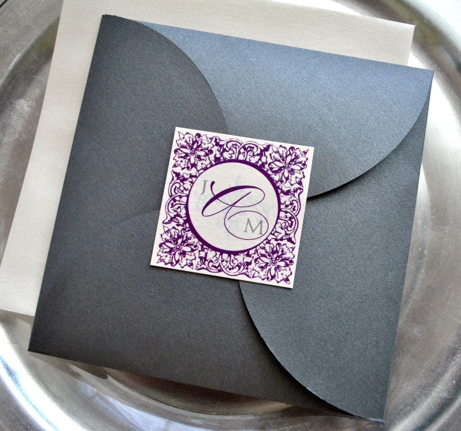 Paris Pouchette Wedding Invitation Suite Purple and Silver