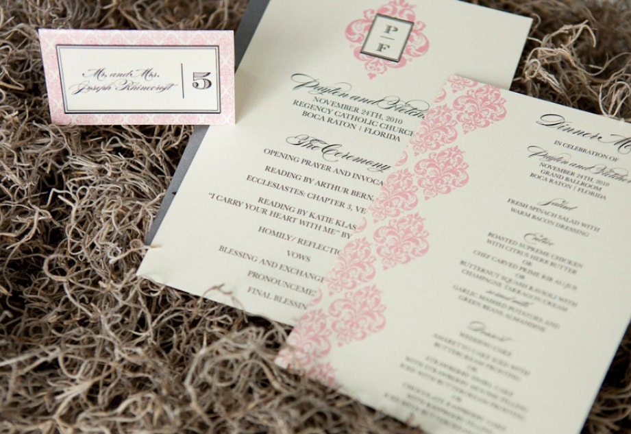 Damask Suite Wedding Accessories - Program, Menu, Table Number, Escort & Place Cards