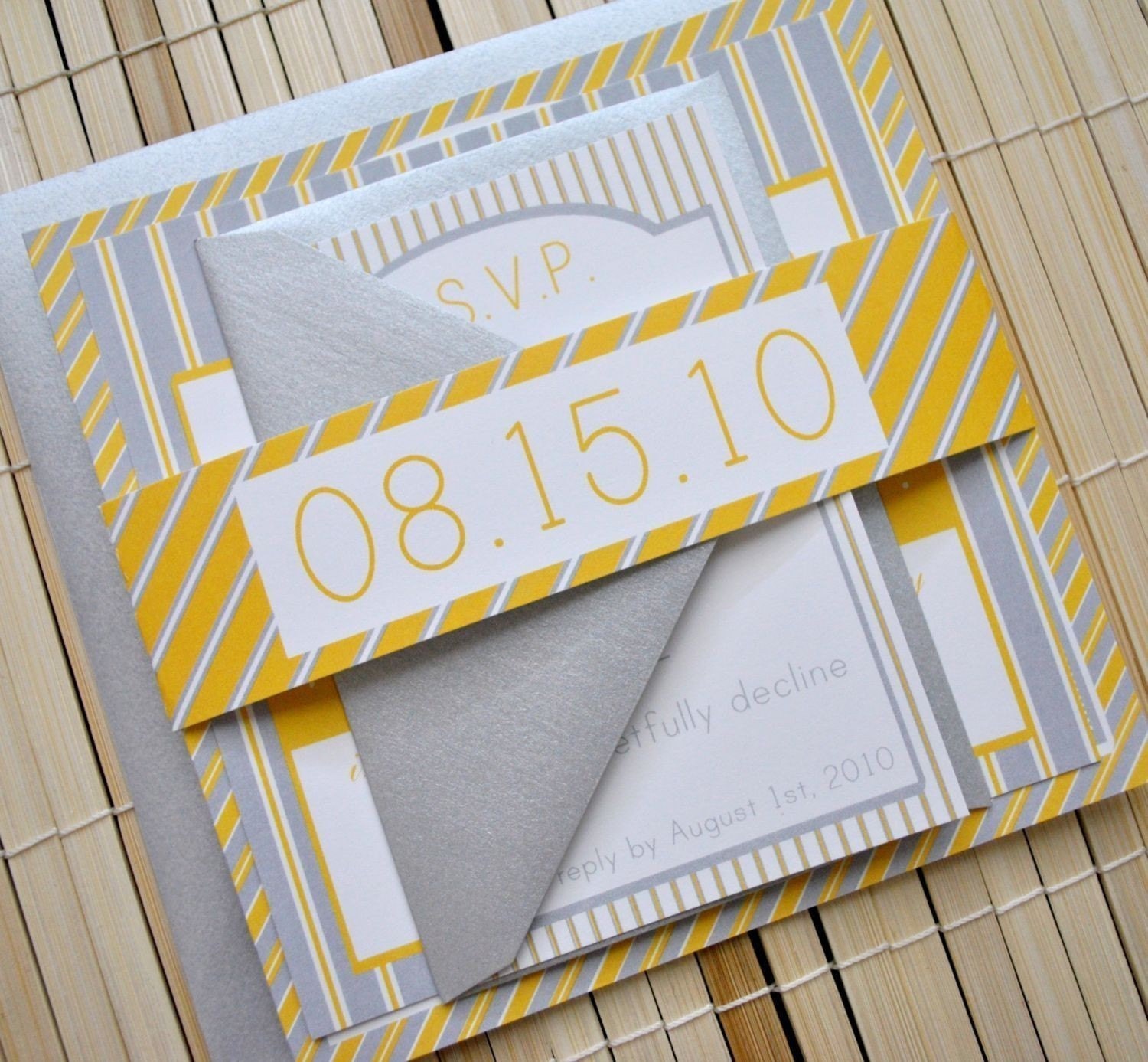 Augusta Wedding Invitation Suite yellow, grey silver white