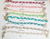 Pink Blue Green Swarovski Crystal Rosary Bracelet with Bangles Sterling Silver Bliss Medals, St. Therese of Lisieux,  Miraculous Medall