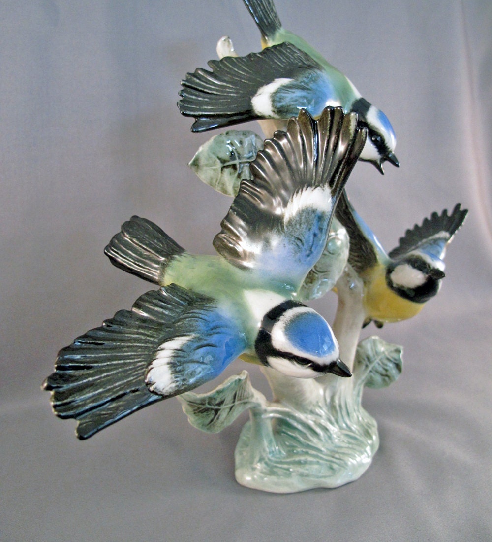 Vintage Goebel Lang Blue Titmouse Trio Figurine