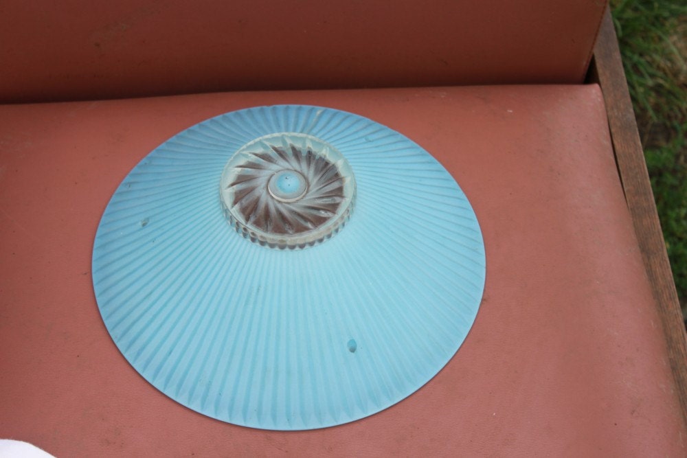Stunning Art Deco Vintage Frosted Sky Blue Glass Ceiling Light Shade