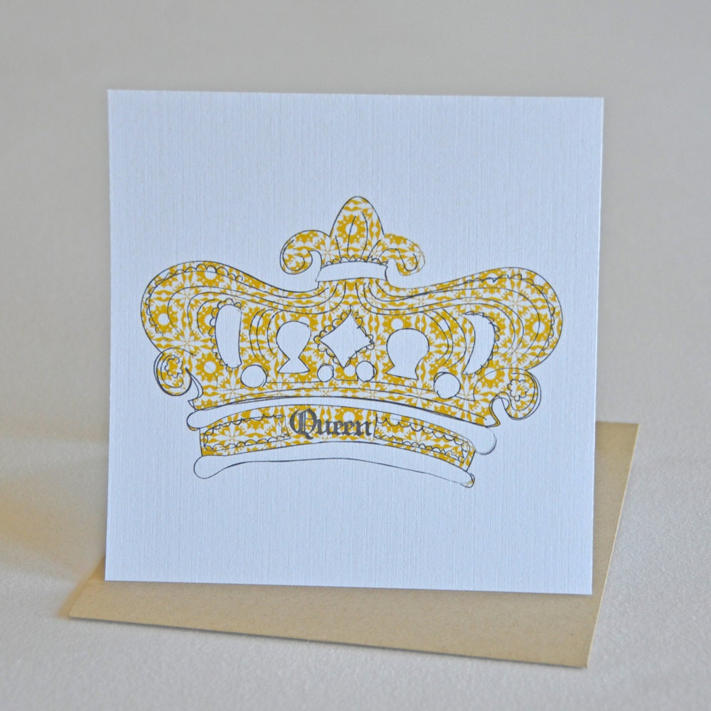 Single, square card with envelope. Queenie. Blank inside.