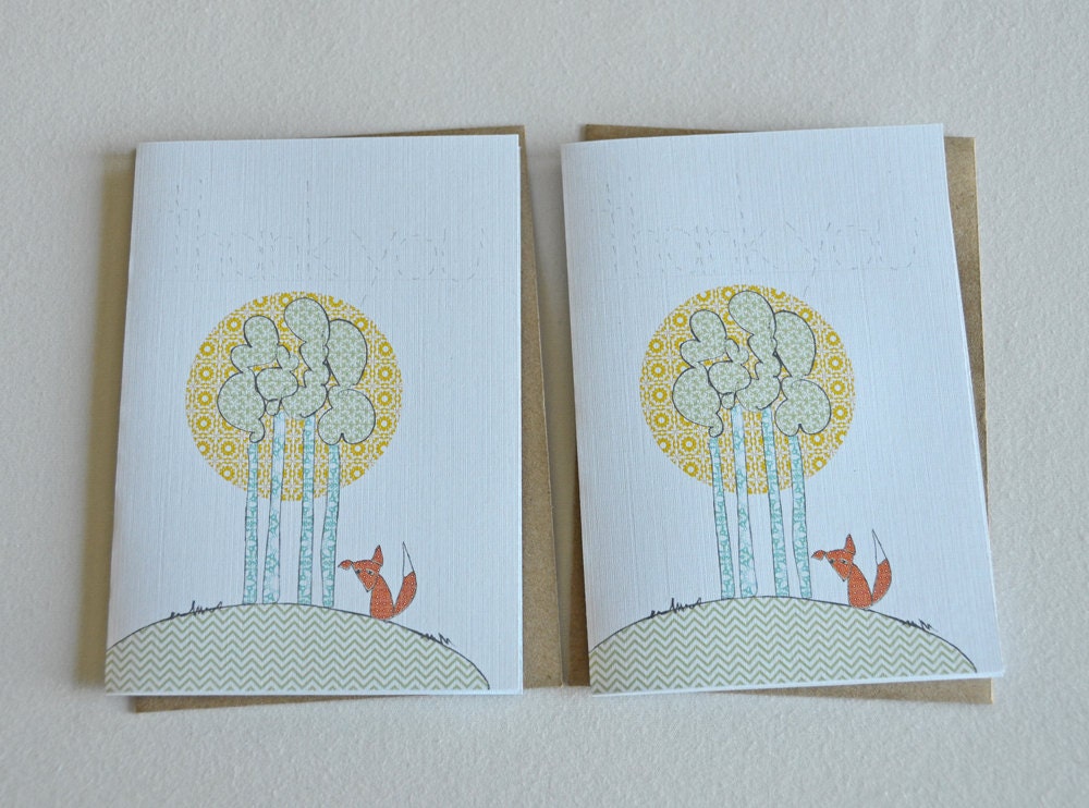 Set of 8, traceable thank you, note cards. 9 envelopes. Sly fox thank yous. Traceables.