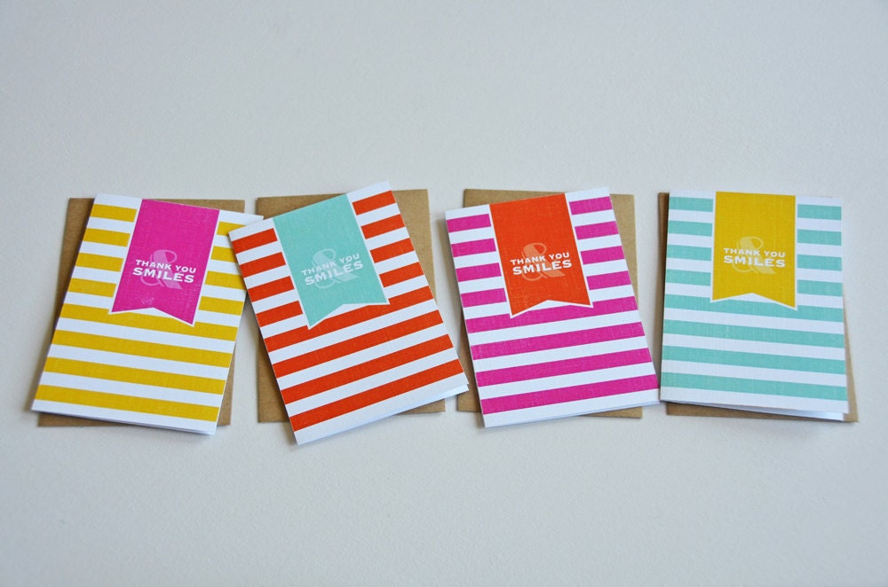 Set of 8, Thank you and smiles, blank note cards. 9 envelopes.