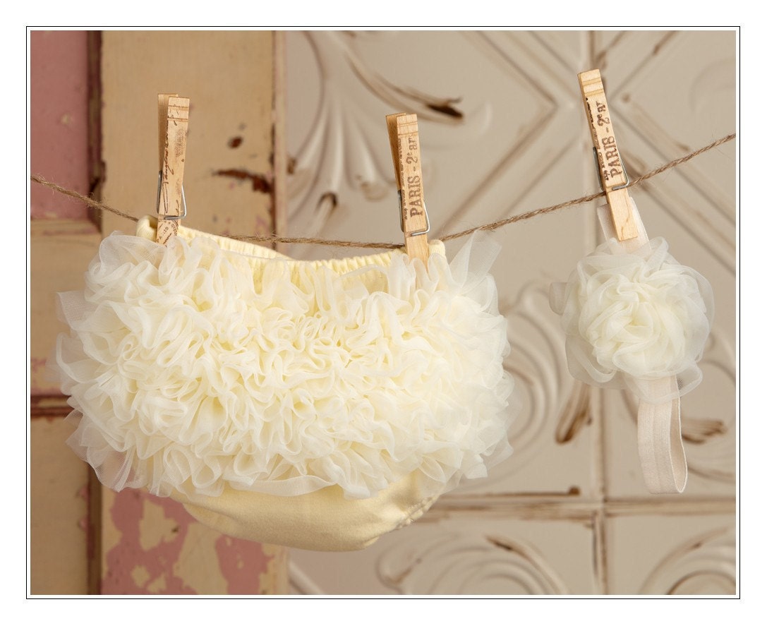 Ruffle Diaper Cover with Matching Ruffle Headband - choose your color
