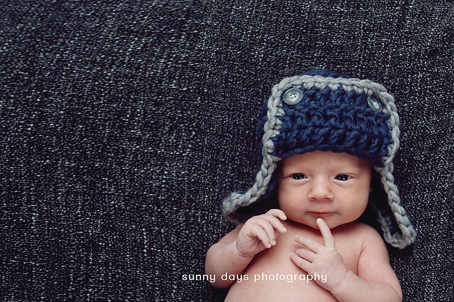 Crocheted Navy Aviator Hat