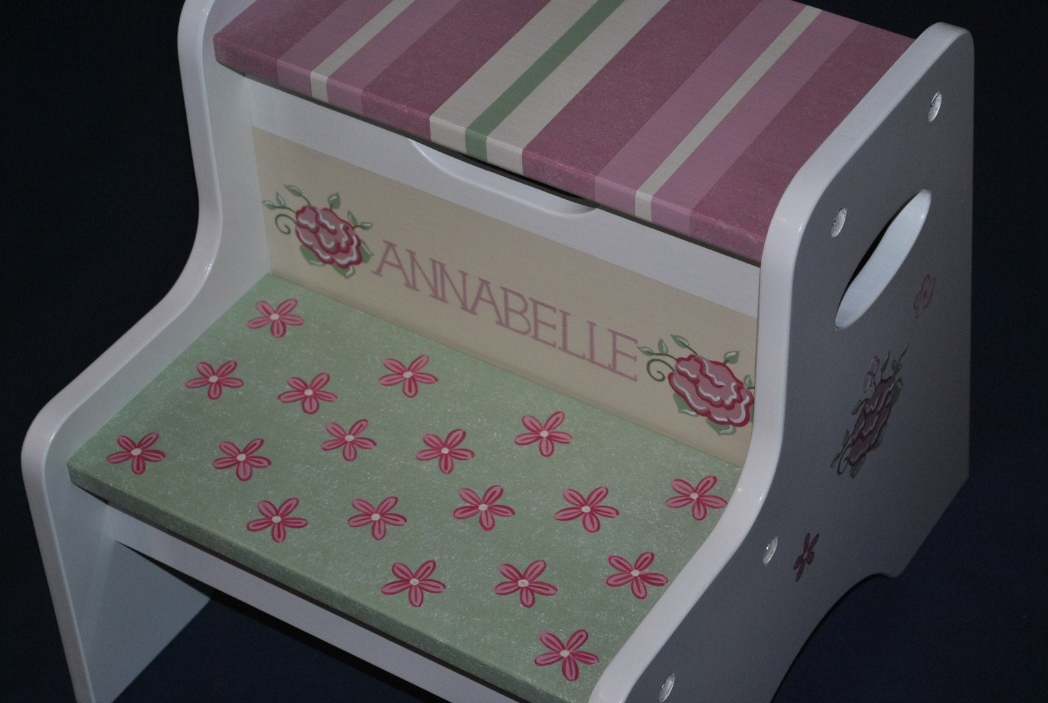 Kids Personalized 2 Step Stool--Floral PATCHWORK