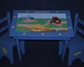 Children's Table and Chair Set - Construction Trucks Design
